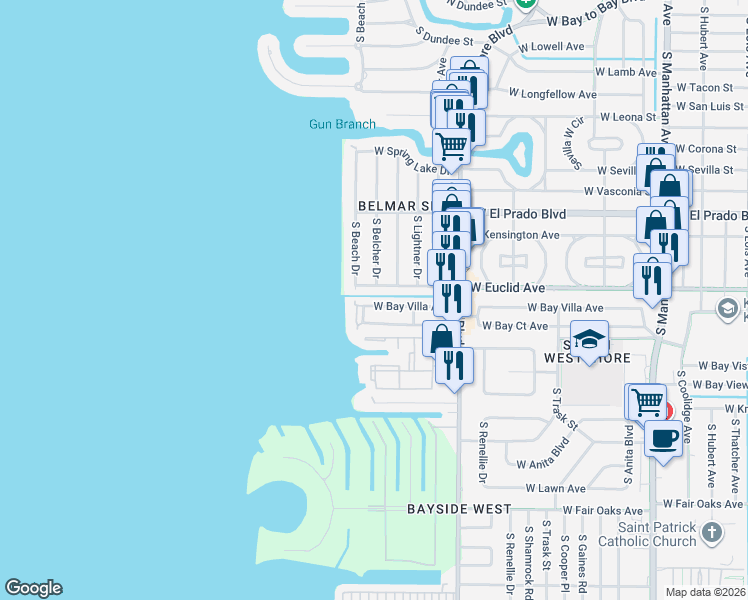 map of restaurants, bars, coffee shops, grocery stores, and more near 4835 West Bay Villa Avenue in Tampa