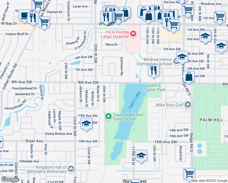 map of restaurants, bars, coffee shops, grocery stores, and more near 810 18th Street Southwest in Largo