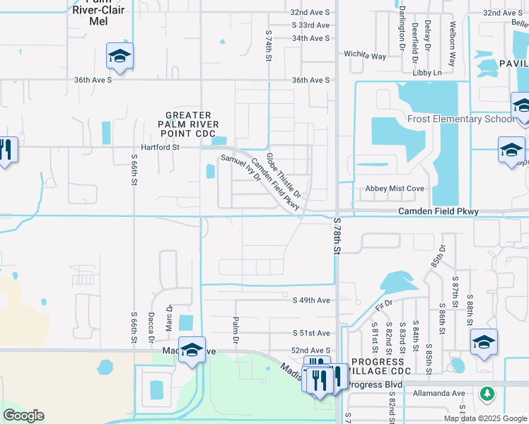 map of restaurants, bars, coffee shops, grocery stores, and more near 7318 Samuel Ivy Drive in Tampa