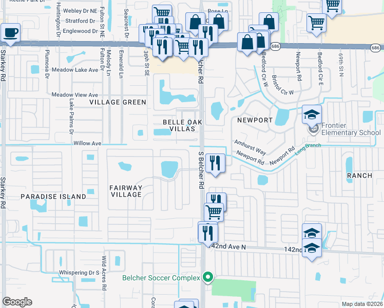 map of restaurants, bars, coffee shops, grocery stores, and more near 3990 El Camino Court in Largo
