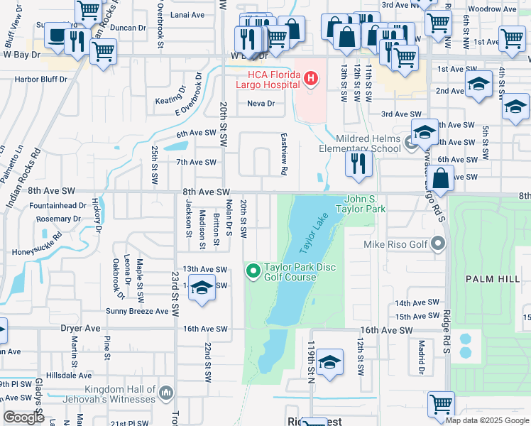 map of restaurants, bars, coffee shops, grocery stores, and more near 810 18th Street Southwest in Largo