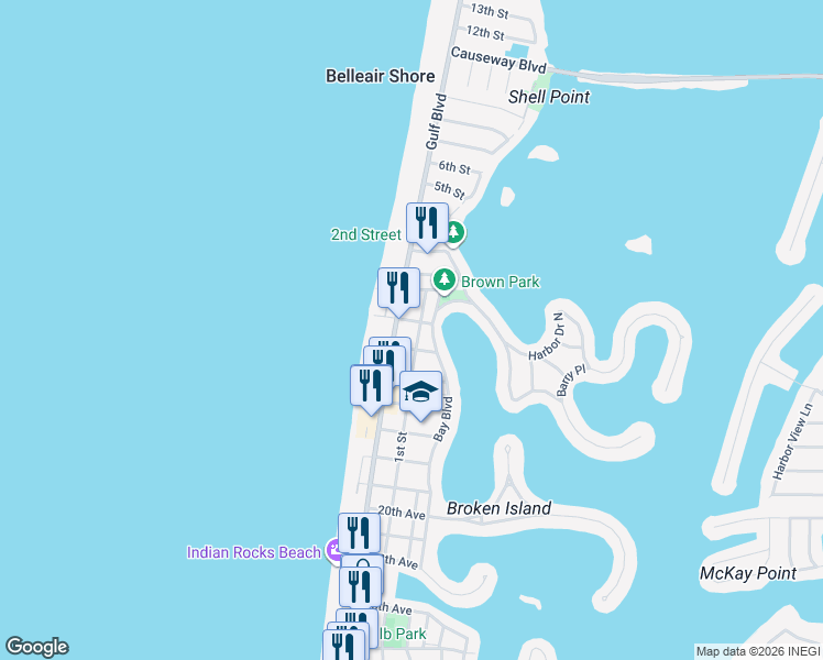 map of restaurants, bars, coffee shops, grocery stores, and more near 2700 Gulf Boulevard in Indian Rocks Beach