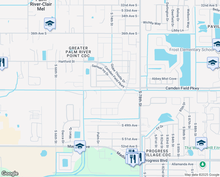 map of restaurants, bars, coffee shops, grocery stores, and more near 7318 Samuel Ivy Drive in Tampa