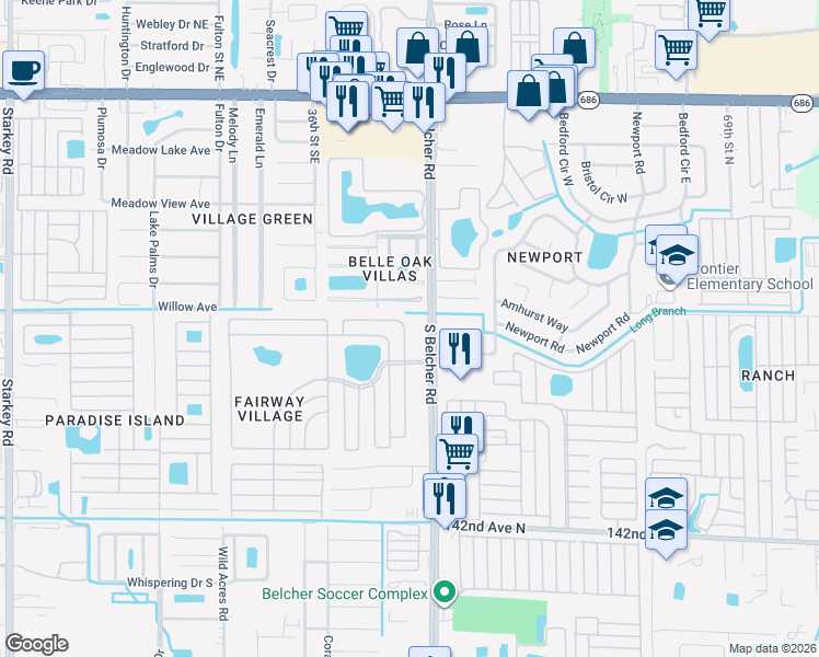 map of restaurants, bars, coffee shops, grocery stores, and more near 3990 El Camino Court in Largo