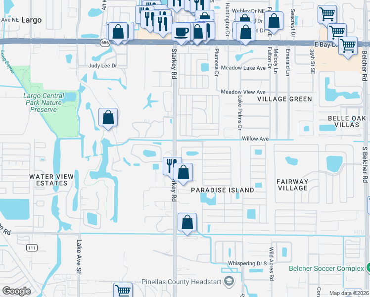 map of restaurants, bars, coffee shops, grocery stores, and more near 2801-2899 Willow Ave in Largo