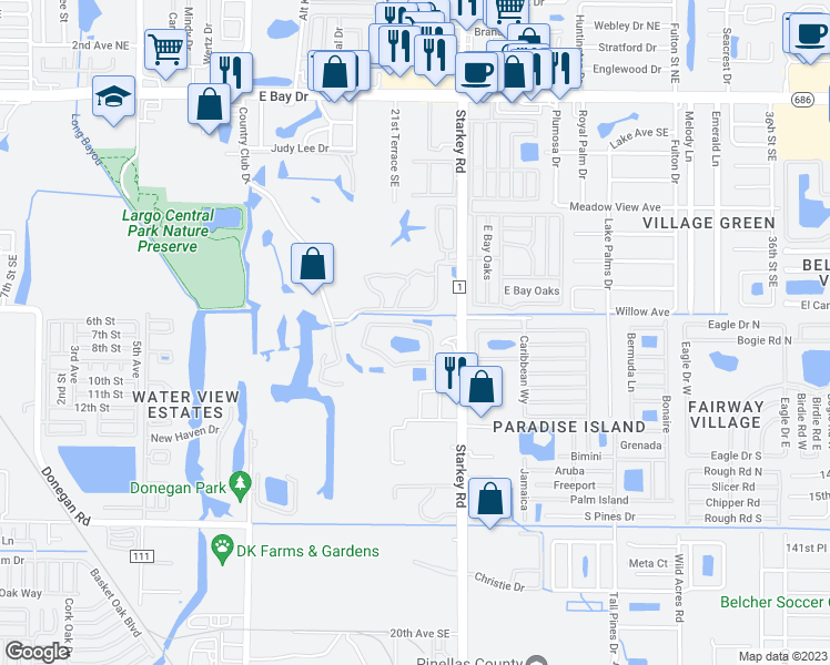 map of restaurants, bars, coffee shops, grocery stores, and more near 960 Starkey Road in Largo