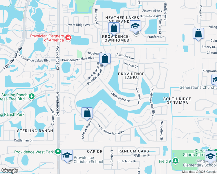 map of restaurants, bars, coffee shops, grocery stores, and more near 1623 Storington Avenue in Brandon