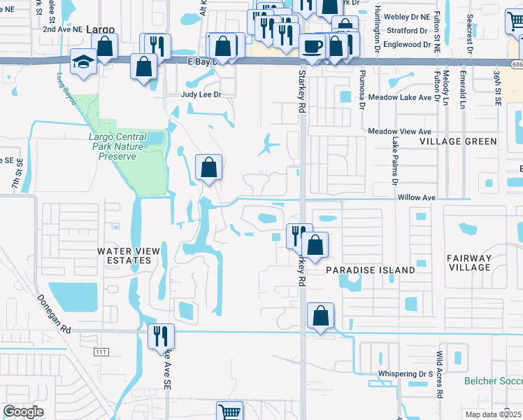 map of restaurants, bars, coffee shops, grocery stores, and more near 960 Starkey Road in Largo