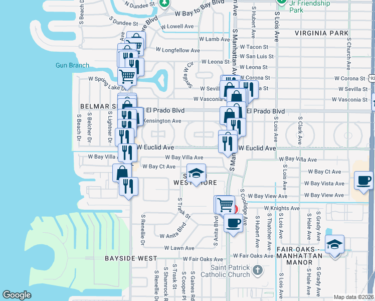 map of restaurants, bars, coffee shops, grocery stores, and more near 4614 West Euclid Avenue in Tampa