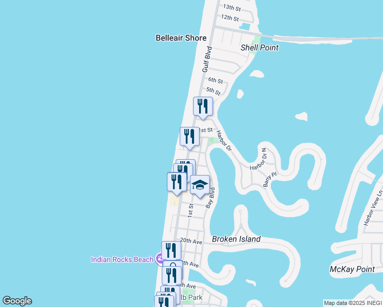 map of restaurants, bars, coffee shops, grocery stores, and more near 2700 Gulf Boulevard in Indian Rocks Beach