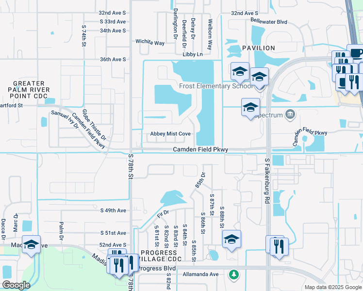 map of restaurants, bars, coffee shops, grocery stores, and more near 4237 Hartford Lake Drive in Tampa