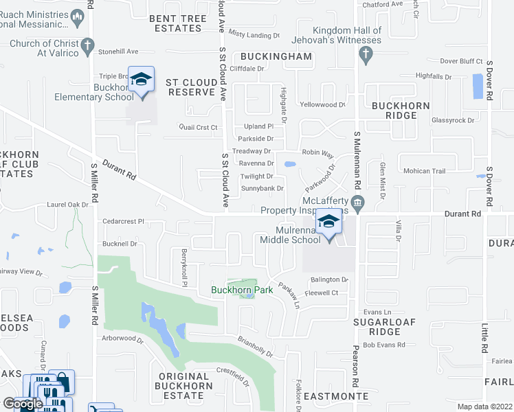 map of restaurants, bars, coffee shops, grocery stores, and more near 2204 Durant Court in Valrico