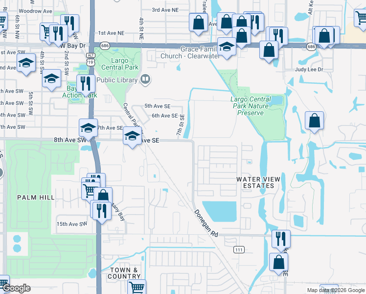 map of restaurants, bars, coffee shops, grocery stores, and more near 800 8th Avenue Southeast in Largo