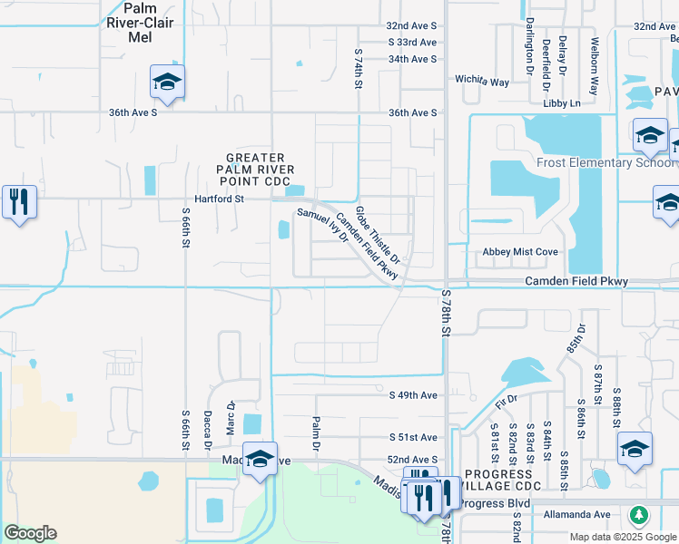 map of restaurants, bars, coffee shops, grocery stores, and more near 7033 Samuel Ivy Drive in Tampa