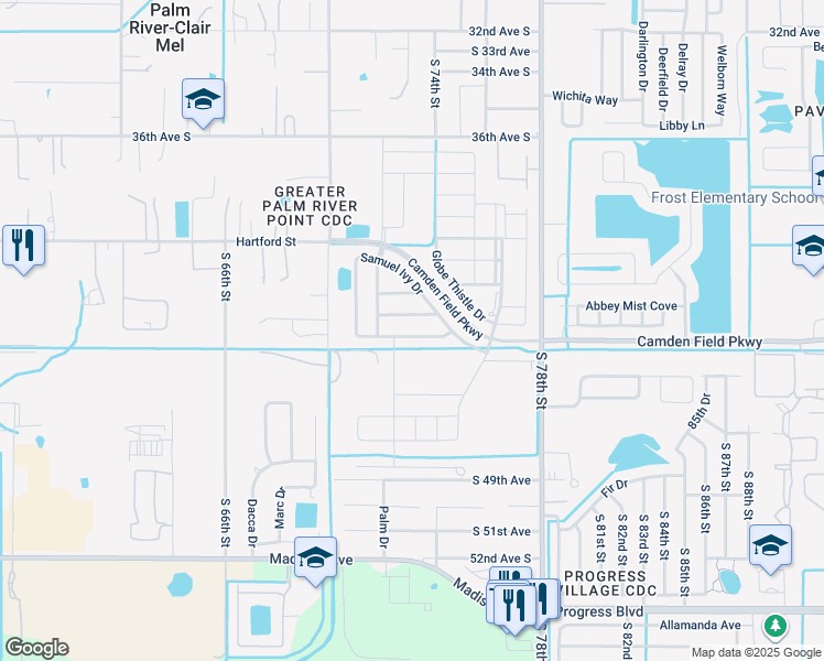 map of restaurants, bars, coffee shops, grocery stores, and more near 7033 Samuel Ivy Drive in Tampa