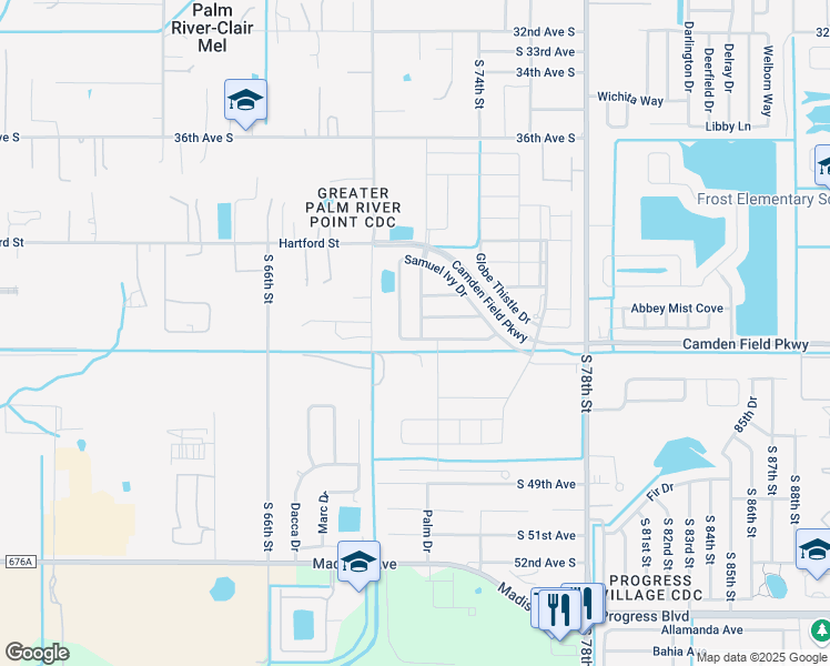 map of restaurants, bars, coffee shops, grocery stores, and more near 7112 Samuel Ivy Drive in Tampa