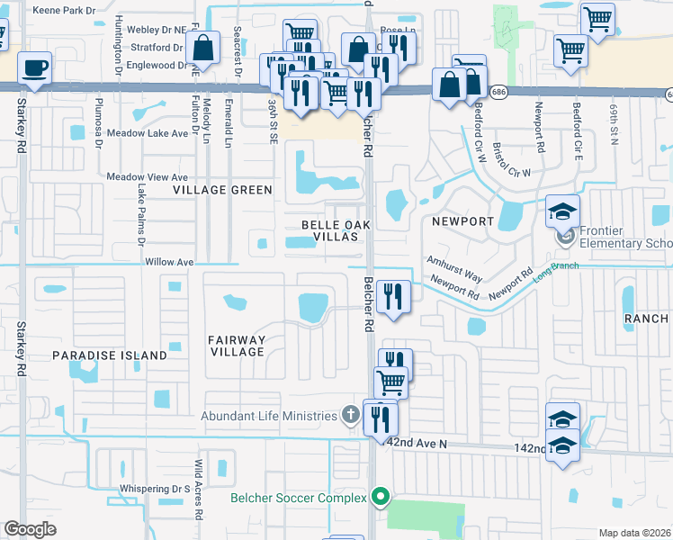 map of restaurants, bars, coffee shops, grocery stores, and more near 14 Duffers Drive North in Largo