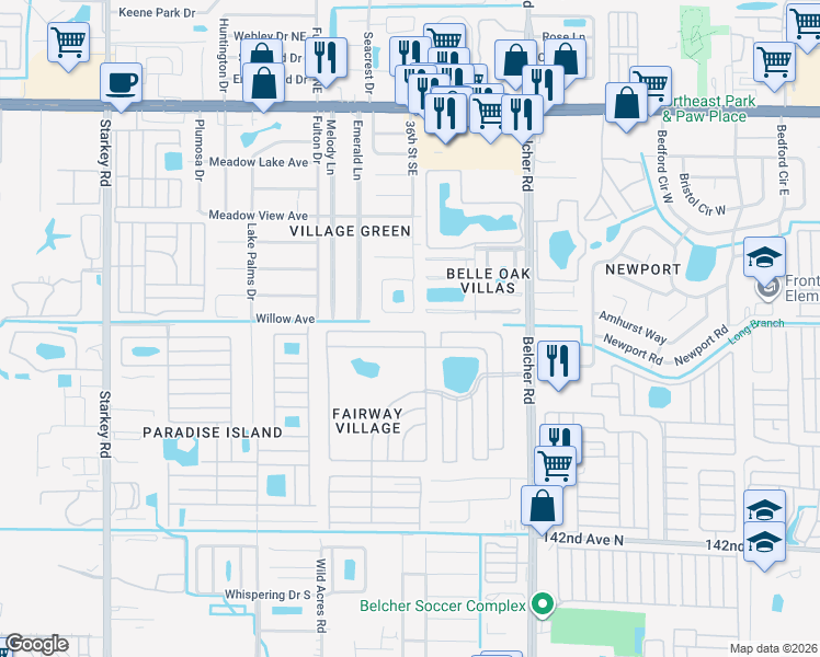 map of restaurants, bars, coffee shops, grocery stores, and more near 360 Eagle Drive North in Largo