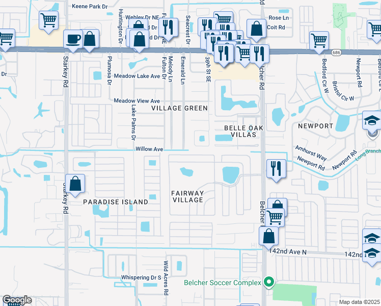 map of restaurants, bars, coffee shops, grocery stores, and more near 351 Eagle Drive North in Largo