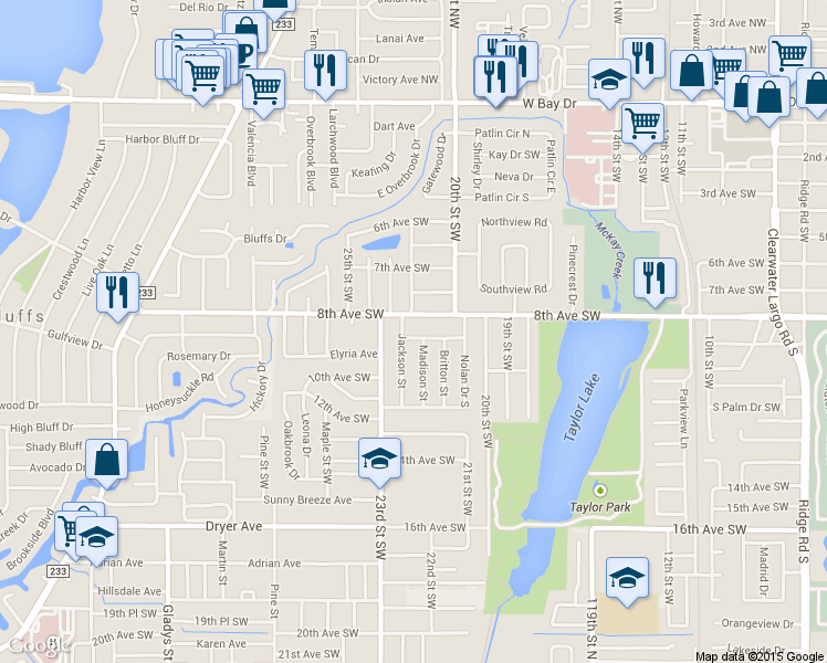map of restaurants, bars, coffee shops, grocery stores, and more near 2128 Coronet Drive in Largo