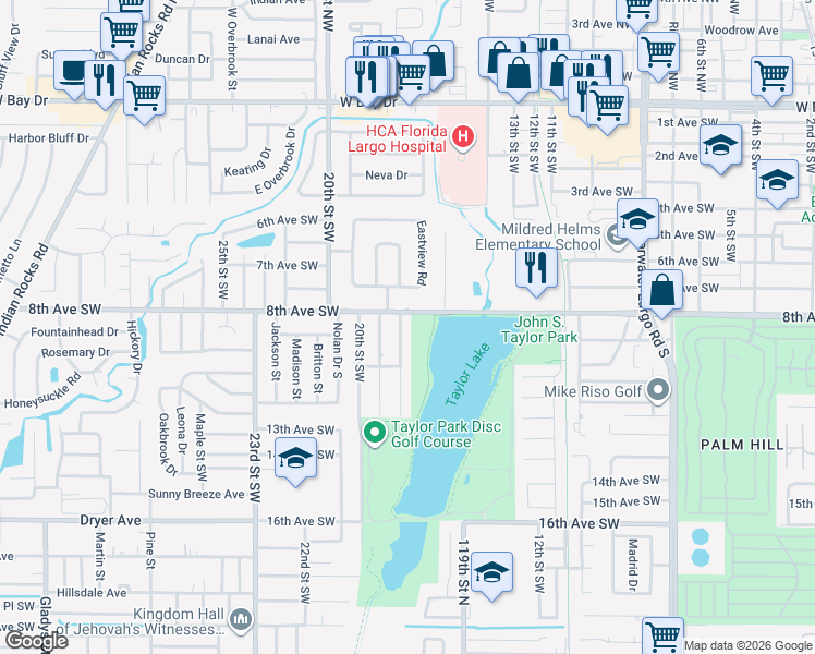 map of restaurants, bars, coffee shops, grocery stores, and more near 810 18th Street Southwest in Largo