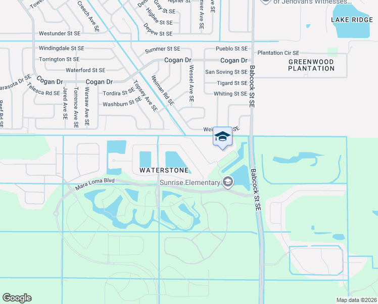 map of restaurants, bars, coffee shops, grocery stores, and more near 1580 Dittmer Circle Southeast in Palm Bay