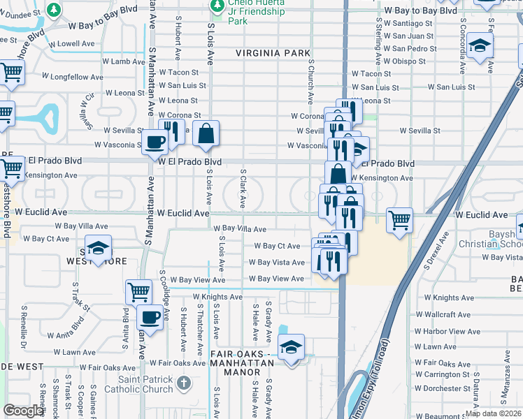 map of restaurants, bars, coffee shops, grocery stores, and more near 4001 West Euclid Avenue in Tampa