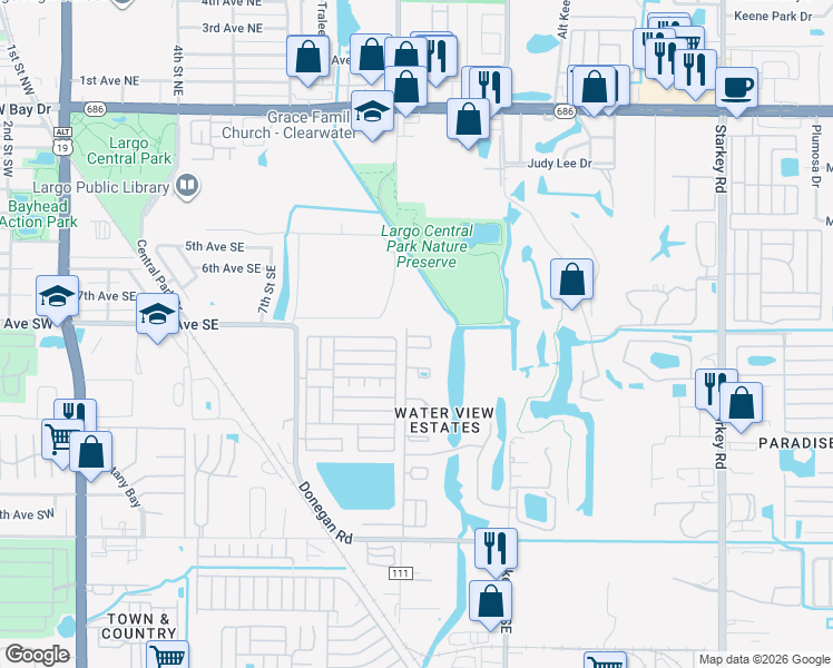 map of restaurants, bars, coffee shops, grocery stores, and more near 1208 9th Circle Southeast in Largo