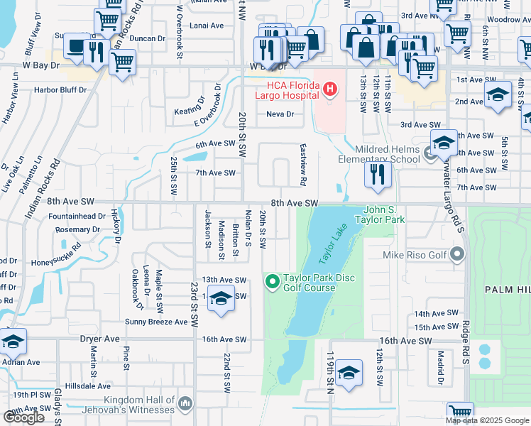 map of restaurants, bars, coffee shops, grocery stores, and more near 810 20th Street Southwest in Largo