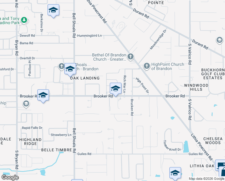 map of restaurants, bars, coffee shops, grocery stores, and more near 1204 Cadence Court in Brandon