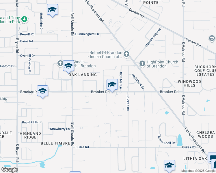 map of restaurants, bars, coffee shops, grocery stores, and more near 1204 Cadence Court in Brandon