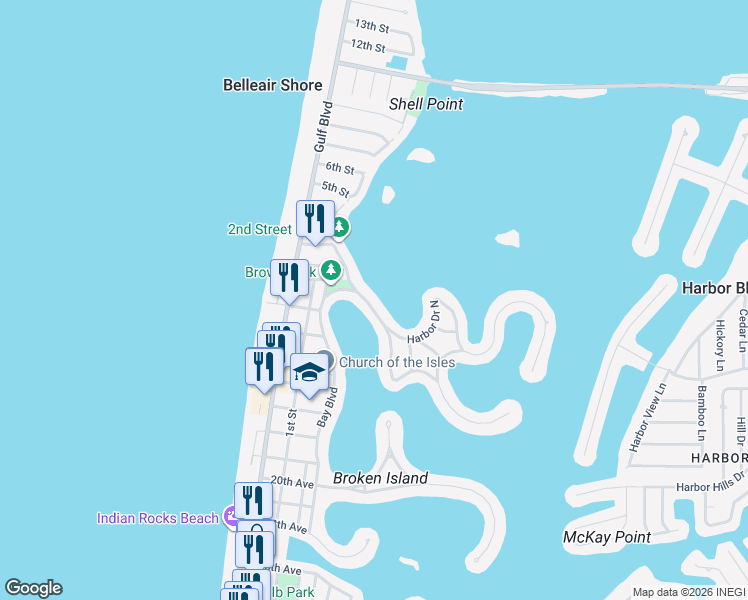 map of restaurants, bars, coffee shops, grocery stores, and more near 307 Harbor Drive in Indian Rocks Beach