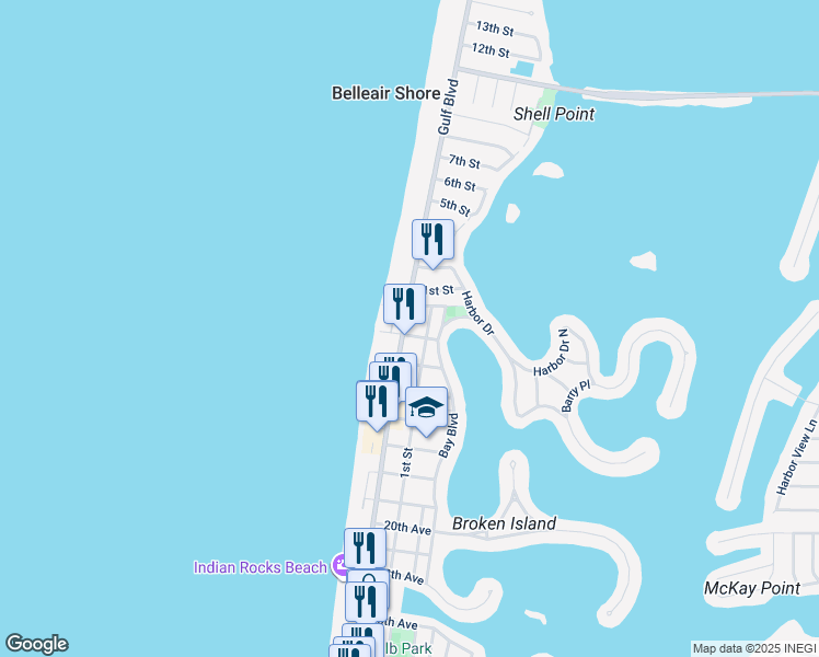 map of restaurants, bars, coffee shops, grocery stores, and more near 2700 Gulf Boulevard in Indian Rocks Beach