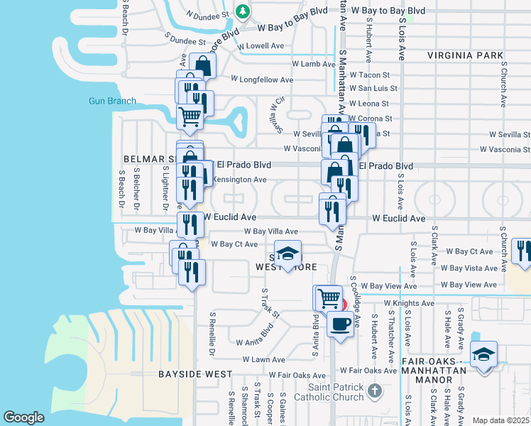 map of restaurants, bars, coffee shops, grocery stores, and more near 4619 West Euclid Avenue in Tampa