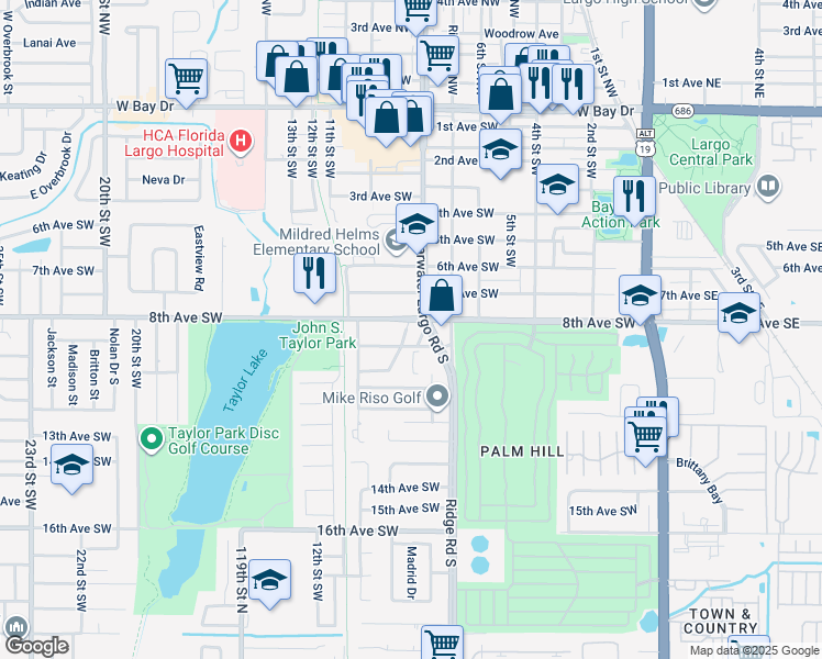 map of restaurants, bars, coffee shops, grocery stores, and more near 805 Clearwater Largo Road South in Largo