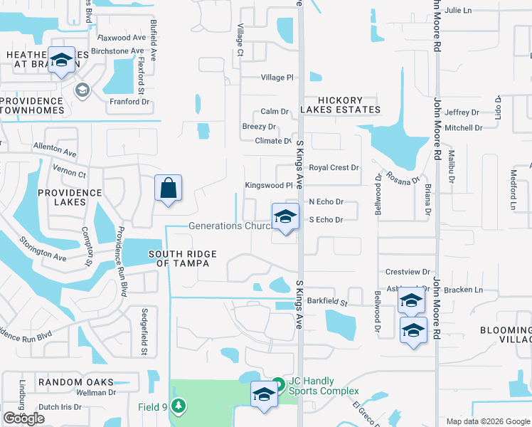map of restaurants, bars, coffee shops, grocery stores, and more near 2210 Ladywood Ct in Brandon