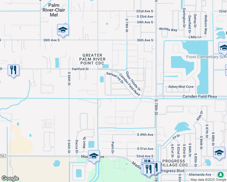 map of restaurants, bars, coffee shops, grocery stores, and more near 7318 Samuel Ivy Drive in Tampa
