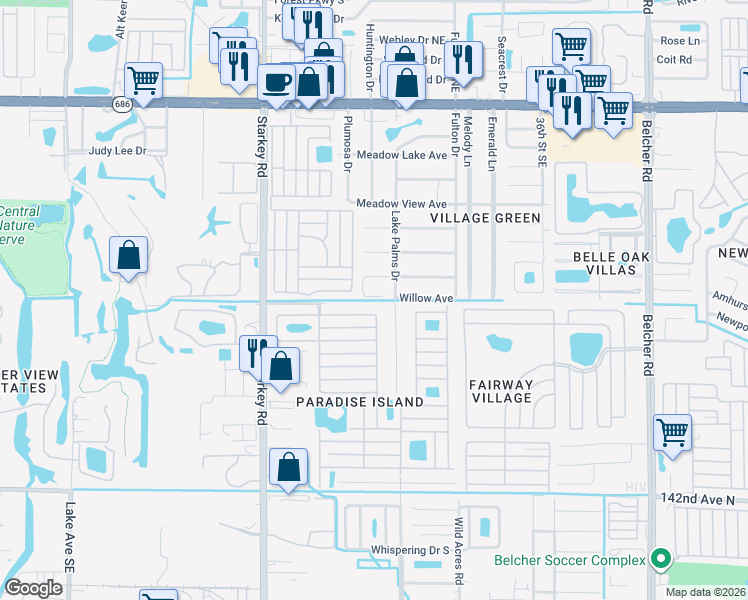 map of restaurants, bars, coffee shops, grocery stores, and more near 2825 Willow Avenue in Largo