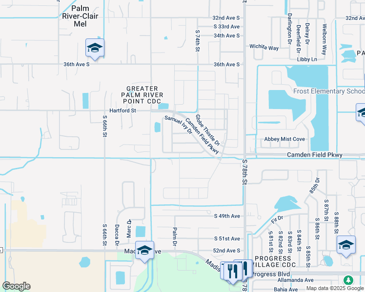 map of restaurants, bars, coffee shops, grocery stores, and more near 7318 Samuel Ivy Drive in Tampa