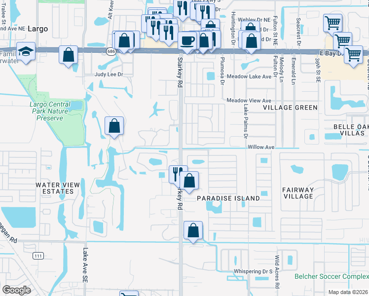 map of restaurants, bars, coffee shops, grocery stores, and more near 800 Starkey Road in Largo
