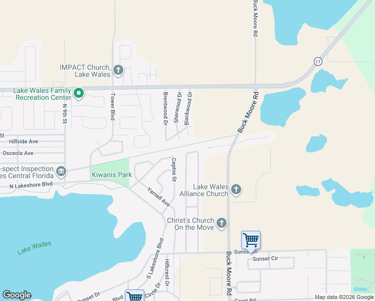 map of restaurants, bars, coffee shops, grocery stores, and more near 1443 Lake View Road in Lake Wales