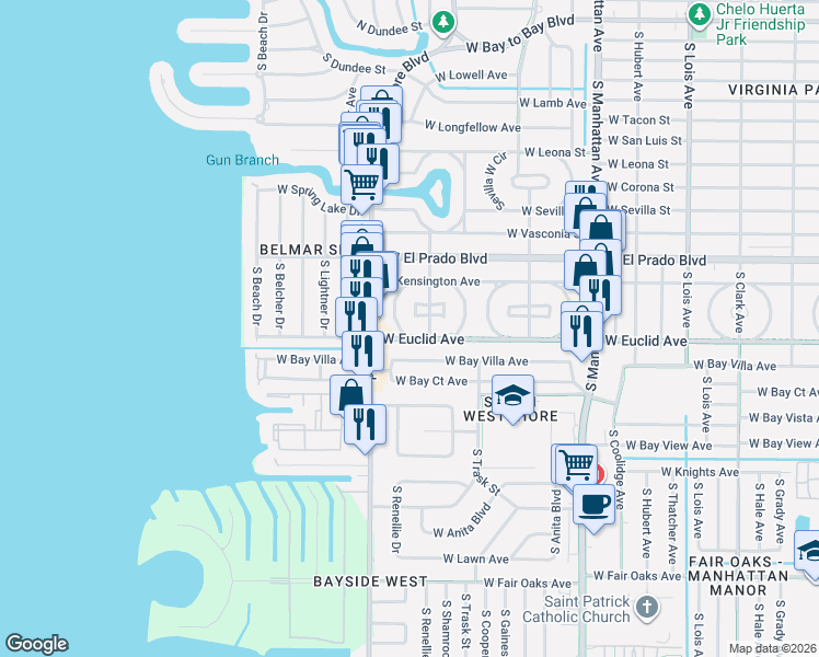 map of restaurants, bars, coffee shops, grocery stores, and more near 3624 West Renellie Circle in Tampa