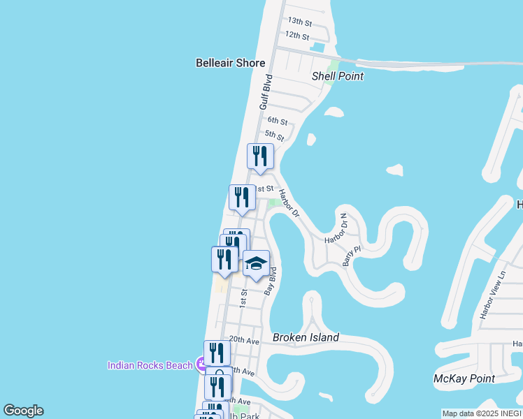 map of restaurants, bars, coffee shops, grocery stores, and more near 2704 Bay Boulevard in Indian Rocks Beach