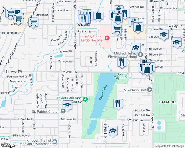 map of restaurants, bars, coffee shops, grocery stores, and more near 810 18th Street Southwest in Largo