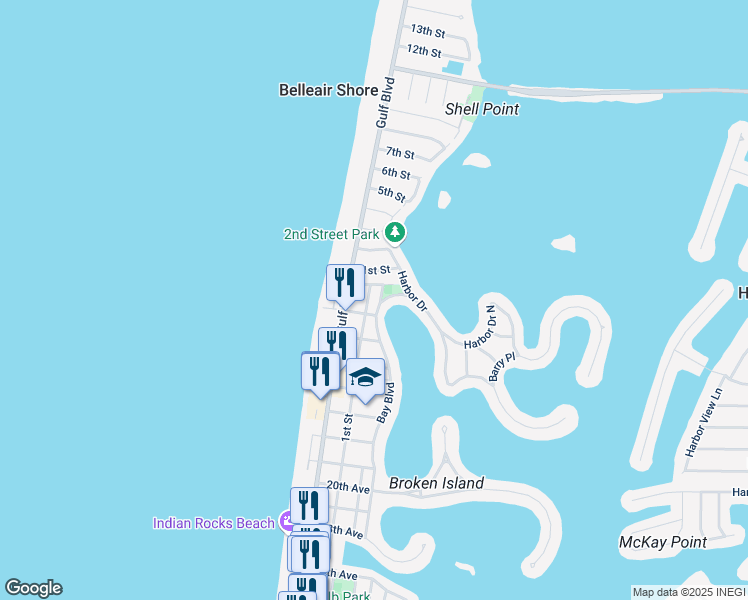 map of restaurants, bars, coffee shops, grocery stores, and more near 2704 Bay Boulevard in Indian Rocks Beach