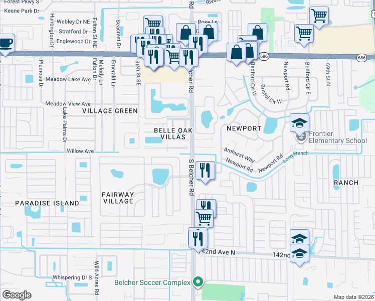 map of restaurants, bars, coffee shops, grocery stores, and more near 3990 El Camino Court in Largo