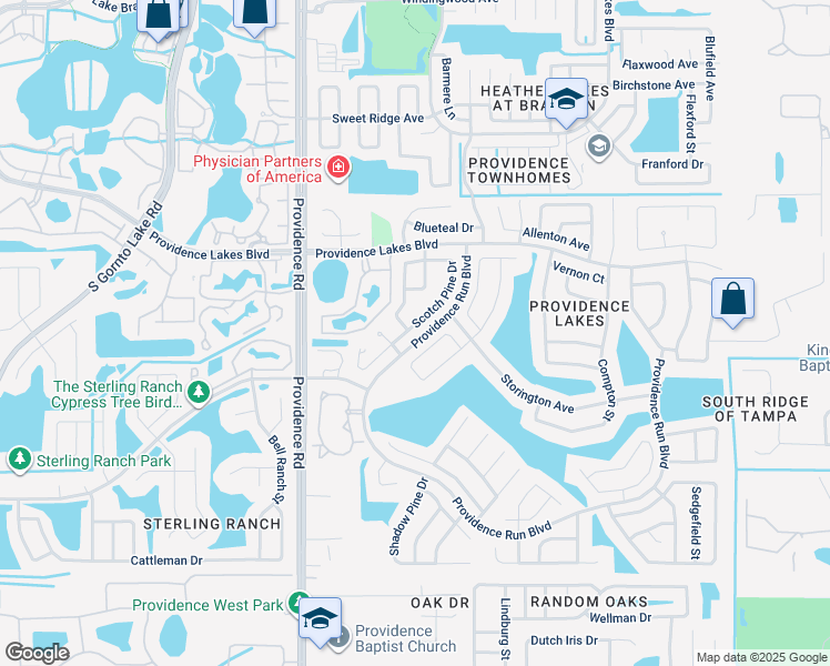 map of restaurants, bars, coffee shops, grocery stores, and more near 1658 Portsmouth Lake Drive in Brandon