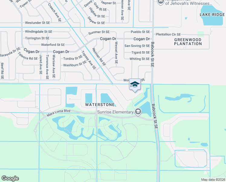 map of restaurants, bars, coffee shops, grocery stores, and more near 1555 Dittmer Circle Southeast in Palm Bay