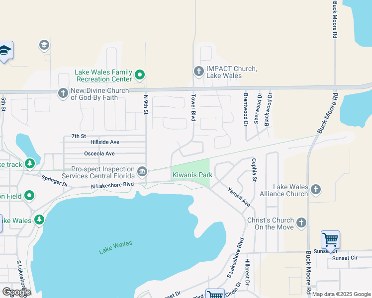 map of restaurants, bars, coffee shops, grocery stores, and more near 1008 Tower Boulevard in Lake Wales