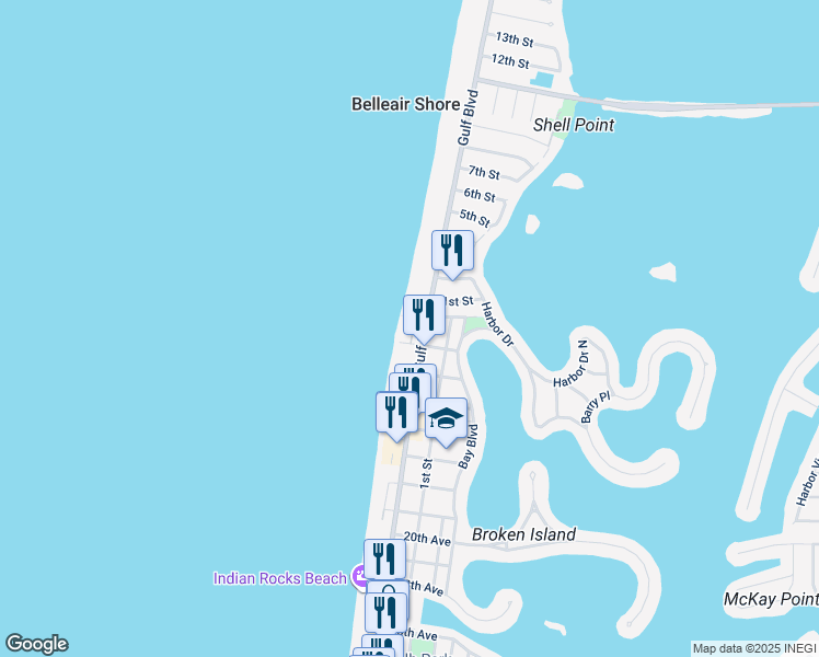 map of restaurants, bars, coffee shops, grocery stores, and more near 2710 Beach Trail in Indian Rocks Beach